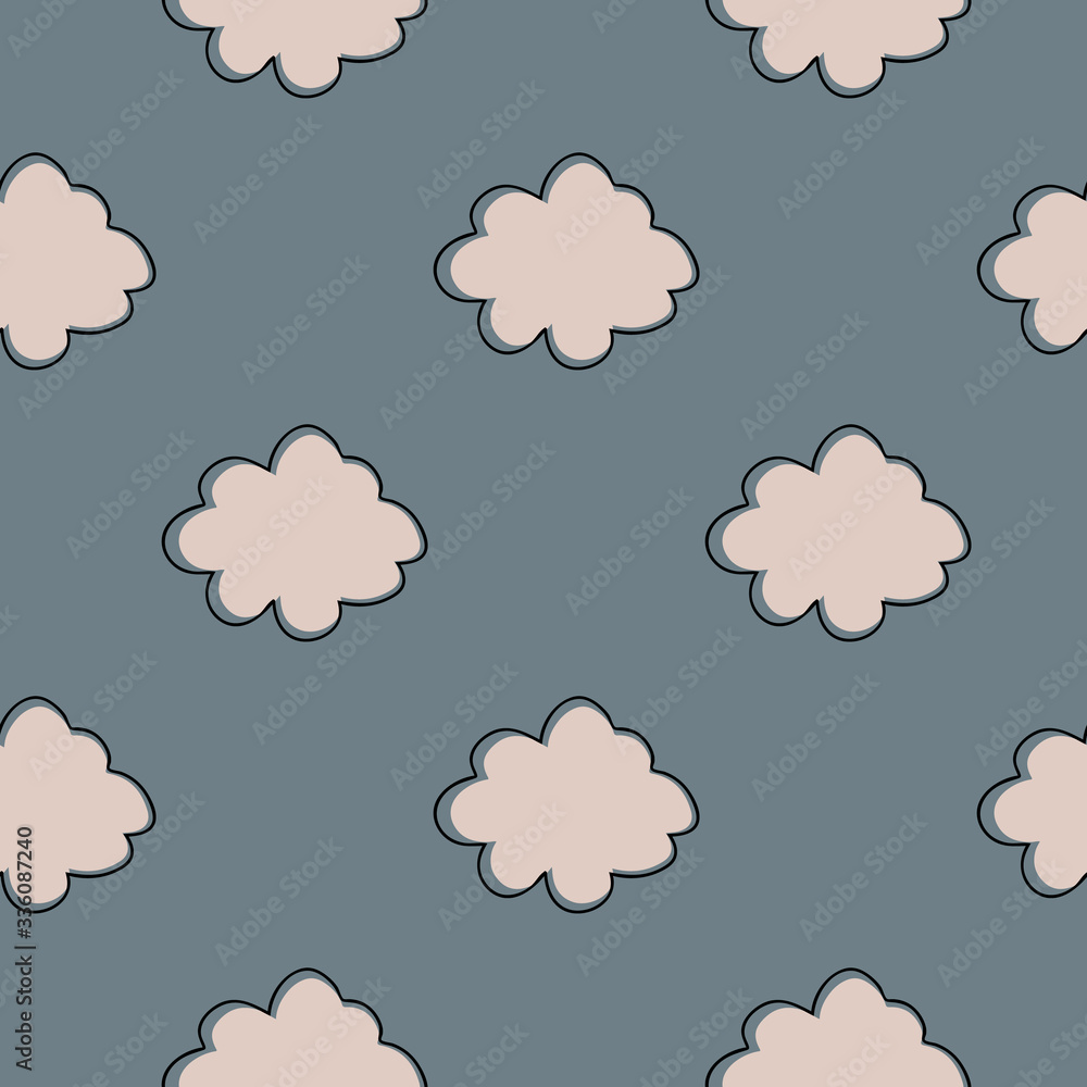 Geometric cloud sky seamless pattern. Simple cloudy texture wallpaper.