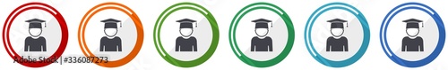 Educate icon set, education, graduate, male student flat design vector illustration in 6 colors options for webdesign and mobile applications