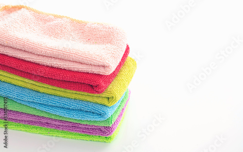Cleaning microfiber towels isolated against white background,