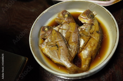 Japanese simmered fish on plate