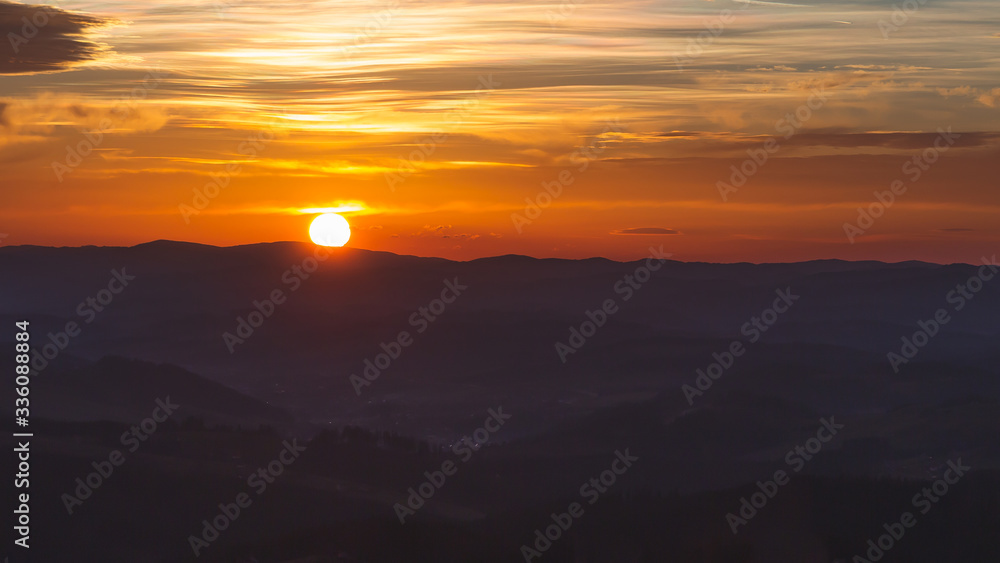 Zachód słońca w Beskidzie Śląskim 