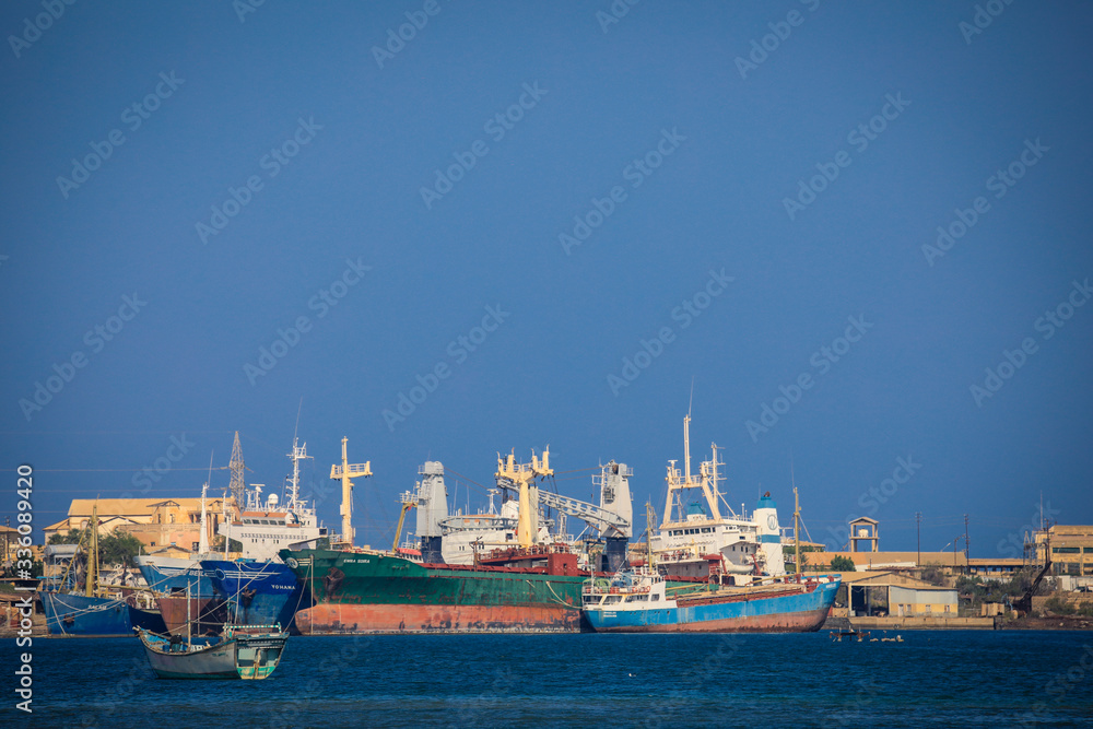 Fototapeta premium Nice View to the Blue Water Port in the Massawa, Eritrea
