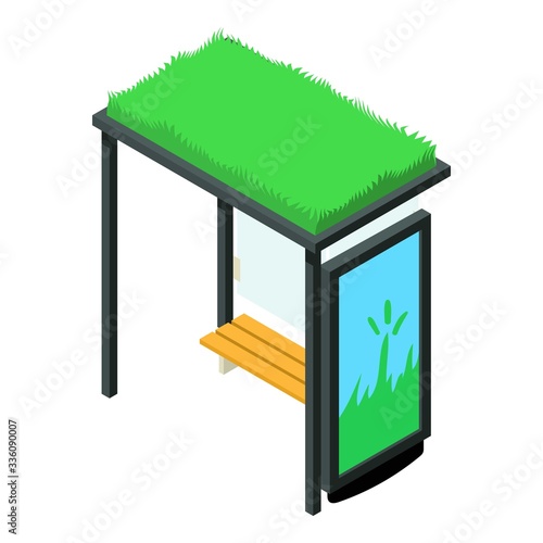 Green bus stop icon. Isometric of green bus stop vector icon for web design isolated on white background