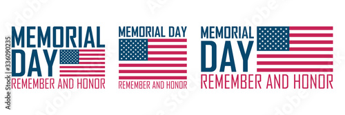 USA Memorial Day celebrate card set with United States national flag. American national holiday design templates collection. Vector illustration.