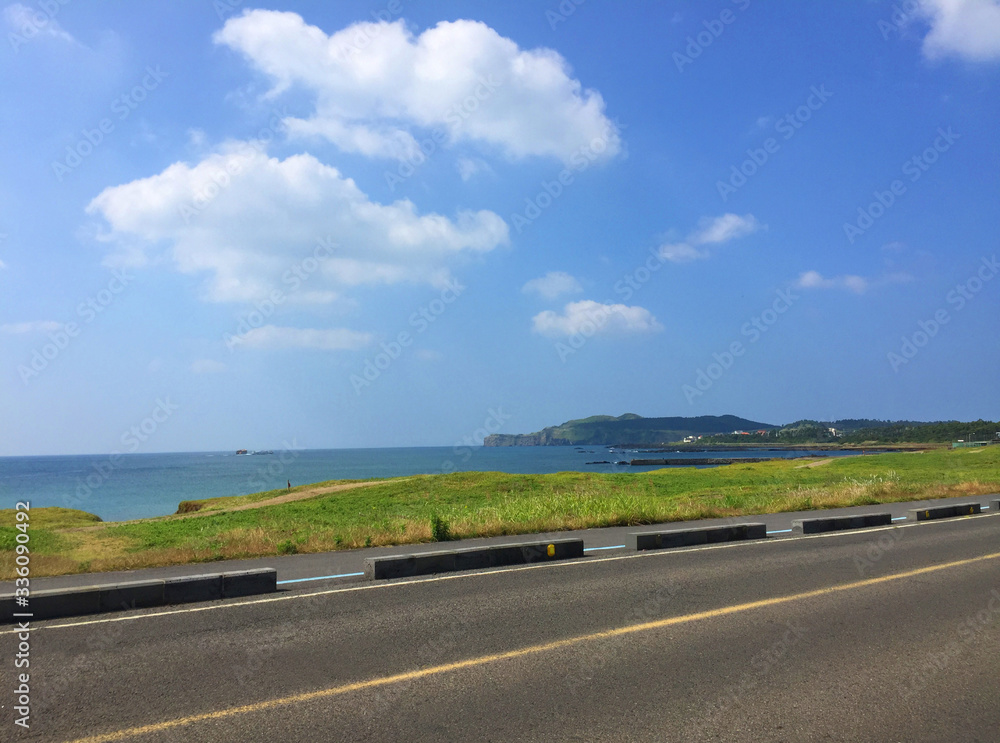 Jeju island summer, coastal road drive trip Jeju island summer, coastal road drive trip