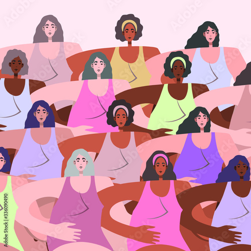 Happy pensioners, retirees. Group of grandmothers. Nursing home, leisure, lifestyle. Cartoon art. Vector illustration