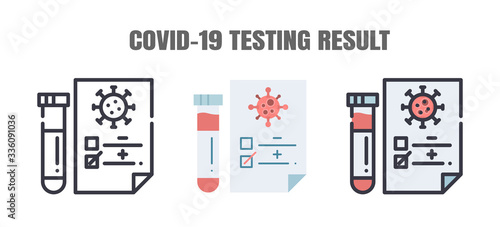 Testing Result of Covid-19 Patients is Negative or Positve. The Coronavirus Disease 2019 Infection Treatments. Line outline, Flat, Filled Icons Set. Editable Stroke.