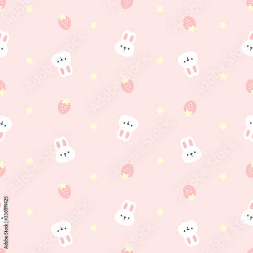 Cute rabbit and strawberry seamless pattern background