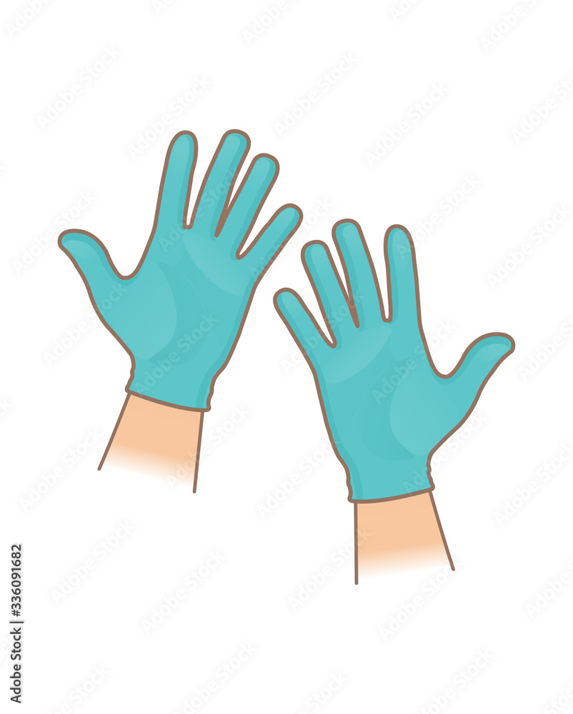 Hands wearing medical nitrile gloves. Coronavirus infection. Means of individual protection. Preventive measures