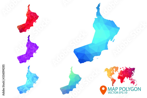 Oman Map - Set of geometric rumpled triangular low poly style gradient graphic background , Map world polygonal design for your . Vector illustration eps 10.