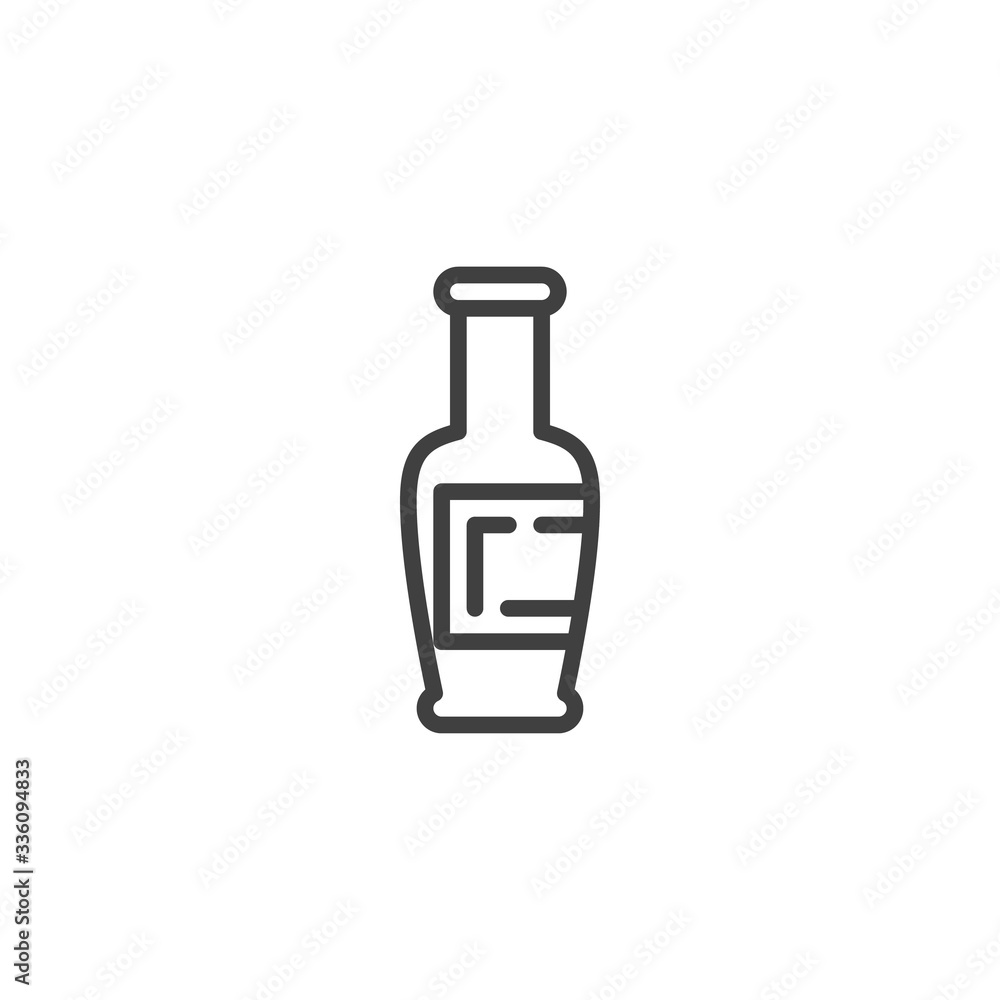 Soy oil bottle line icon. linear style sign for mobile concept and web design. Condiment glass bottle outline vector icon. Symbol, logo illustration. Vector graphics Soy oil bottle line icon. linear style sign for mobile concept and web design. Condiment glass bottle outline vector icon. Symbol, logo illustration. Vector graphics