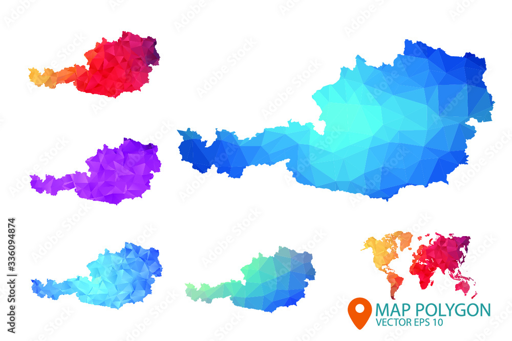 Austria Map - Set of geometric rumpled triangular low poly style gradient graphic background , Map world polygonal design for your . Vector illustration eps 10.