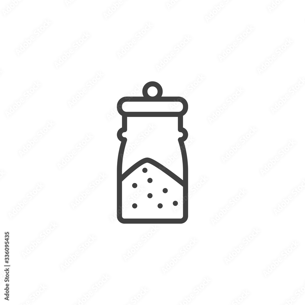 Spices jar line icon. linear style sign for mobile concept and web design. Glass jar with condiments outline vector icon. Symbol, logo illustration. Vector graphics Spices jar line icon. linear style sign for mobile concept and web design. Glass jar with condiments outline vector icon. Symbol, logo illustration. Vector graphics