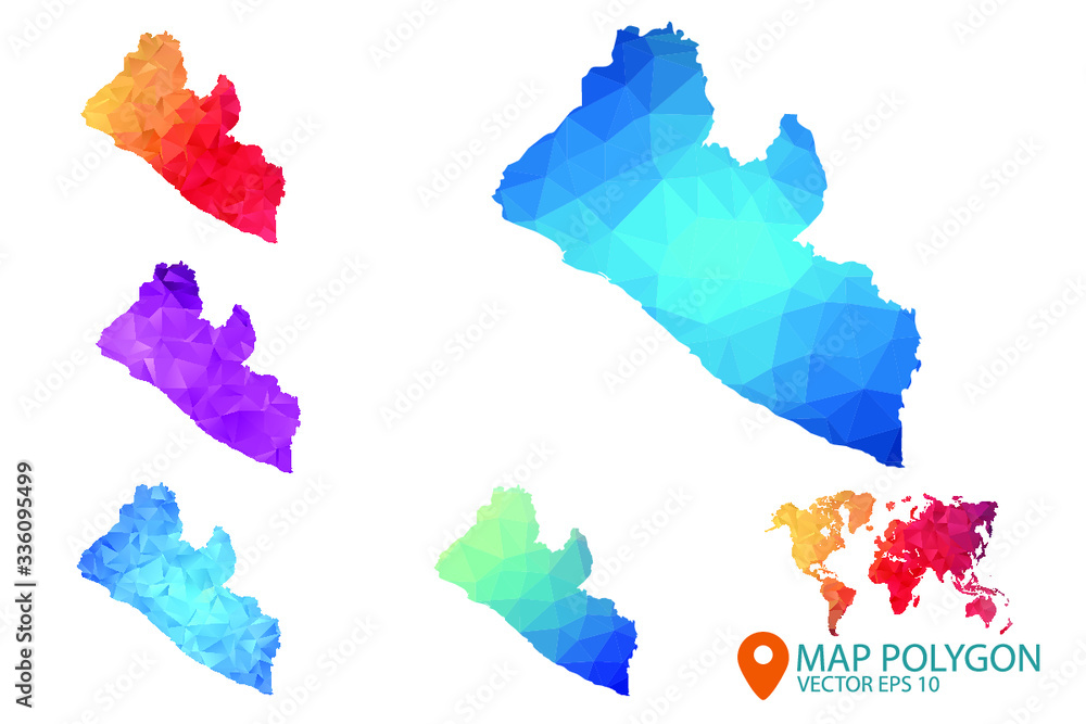 Liberia Map - Set of geometric rumpled triangular low poly style gradient graphic background , Map world polygonal design for your . Vector illustration eps 10.