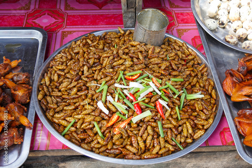 фотографія Fried worm at a street stall in Kampong Cham city, Cambodia