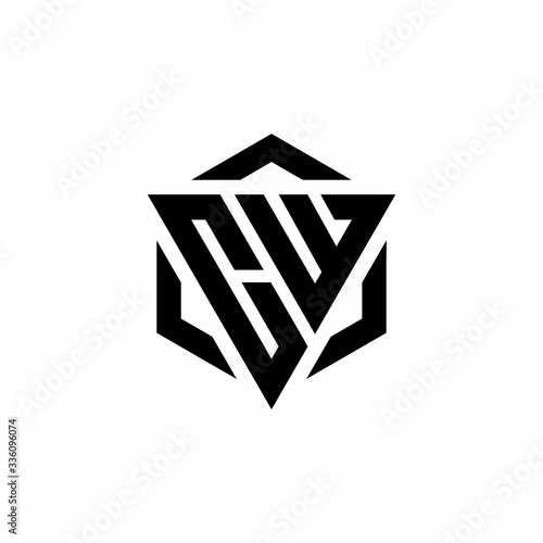 CW Logo monogram with triangle and hexagon modern design template