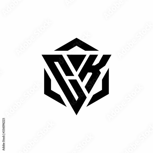 CK Logo monogram with triangle and hexagon modern design template