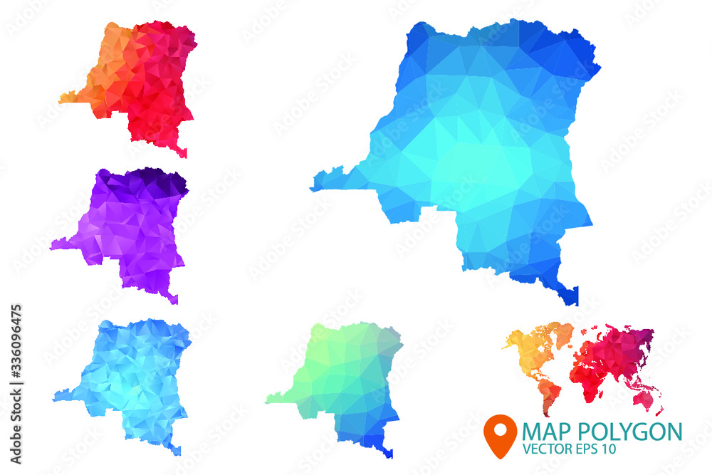 Democratic Republic of Congo Map - Set of geometric rumpled triangular low poly style gradient graphic background , Map world polygonal design for your . Vector illustration eps 10.