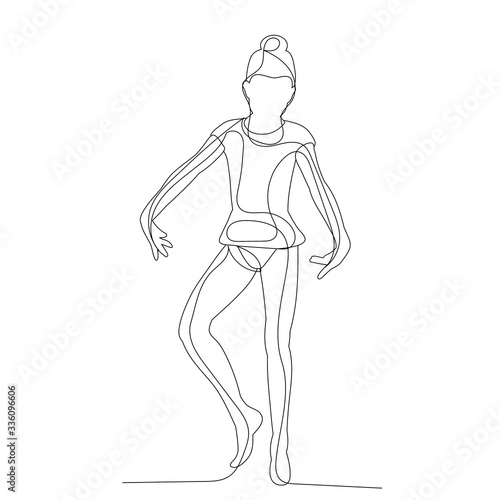 isolated, drawing, one line girl dancing dance