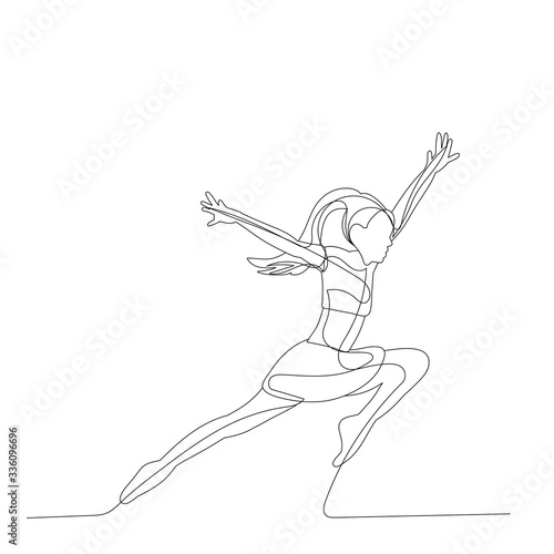 vector  isolated  drawing  one line girl gymnast jumping  sketch