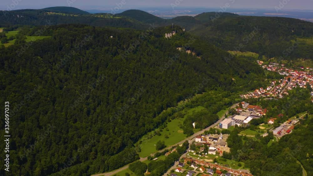 Aerial view around the Lichtenstein Castle in Germany ona sunny day in Summer.