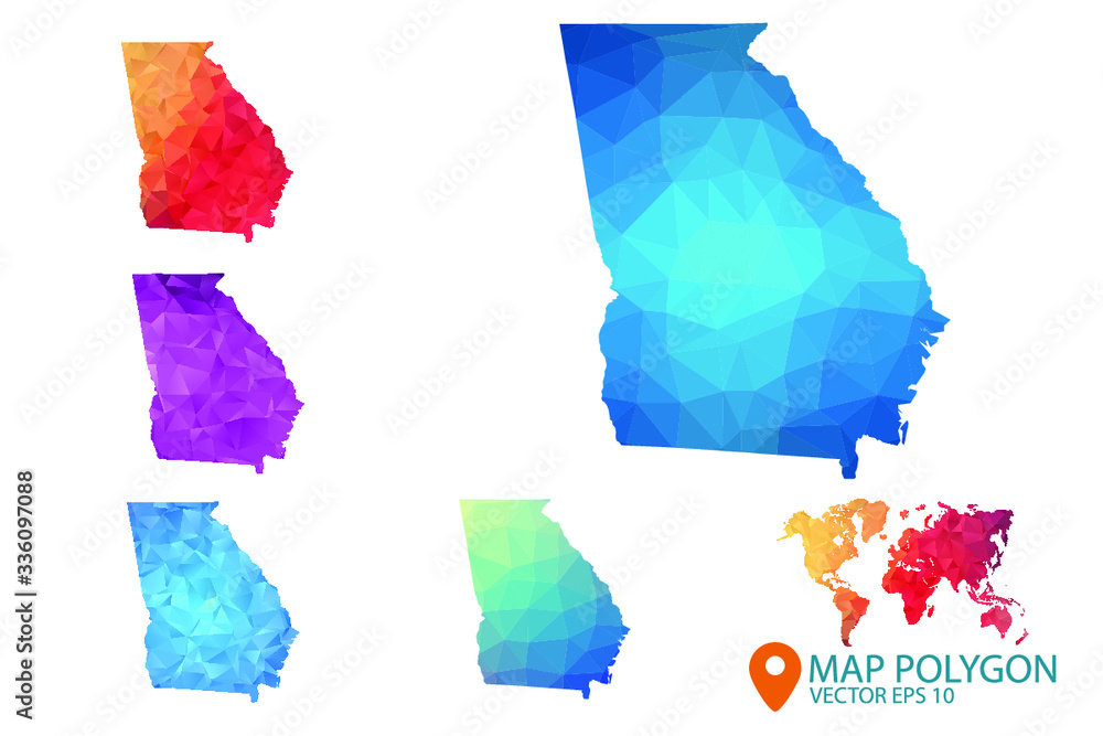 Obraz Georgia Map - Set of geometric rumpled triangular low poly style gradient graphic background , Map world polygonal design for your . Vector illustration eps 10.