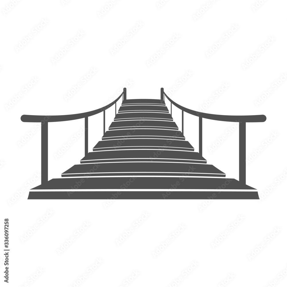 Fototapeta premium Wooden suspended bridge over the ravine icon in flat style.Vector illustration. 