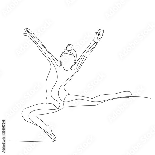 isolated, drawing, one line girl gymnast jumping