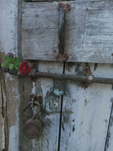 old vintage wooden door with lock