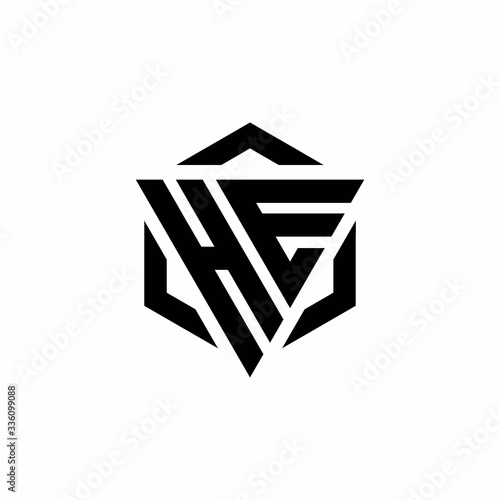 HE Logo monogram with triangle and hexagon modern design template
