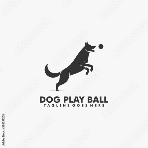Vector Logo Illustration Dog Playing Ball Silhouette Style.