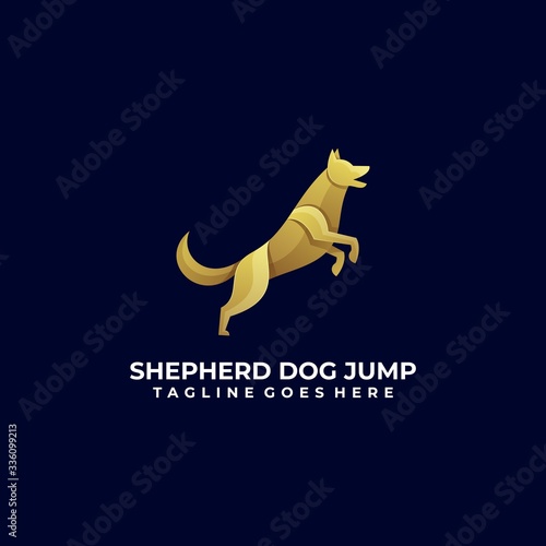 Vector Logo Illustration Dog Jump Gradient Colorful Style.
