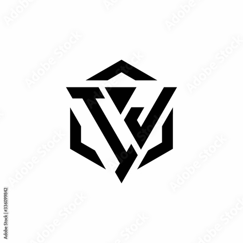 IJ Logo monogram with triangle and hexagon modern design template