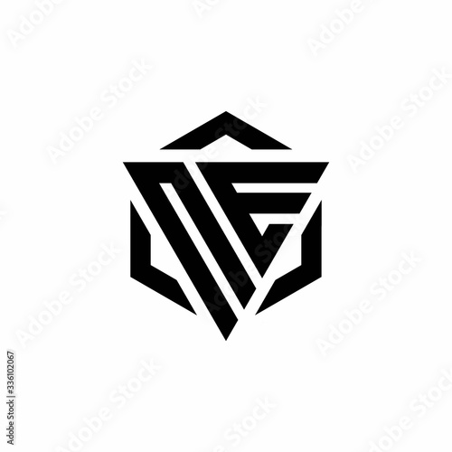 NE Logo monogram with triangle and hexagon modern design template