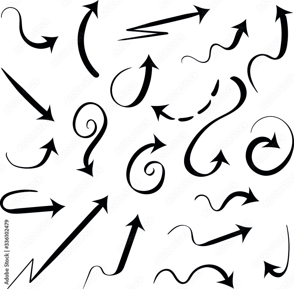 Set of calligraphic black arrows on white.
background. Vector illustration. Set of calligraphic black arrows on white.
background. Vector illustration.