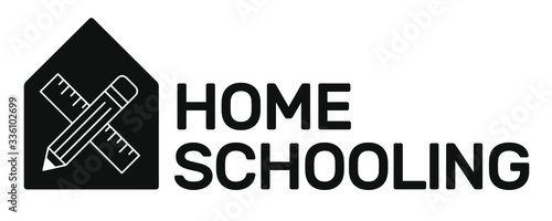 Homeschooling Icon Type. Study and learn at home. Home schooling and quarantine precaution to stay safe from Coronavirus COVID-19 Virus. Drawing illustration. Corona Hausarbeit.