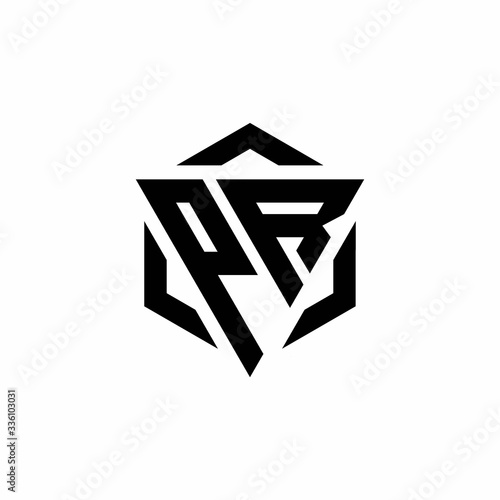 PR Logo monogram with triangle and hexagon modern design template