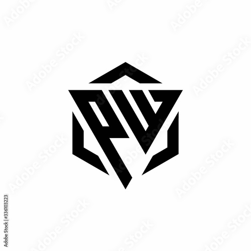 PW Logo monogram with triangle and hexagon modern design template