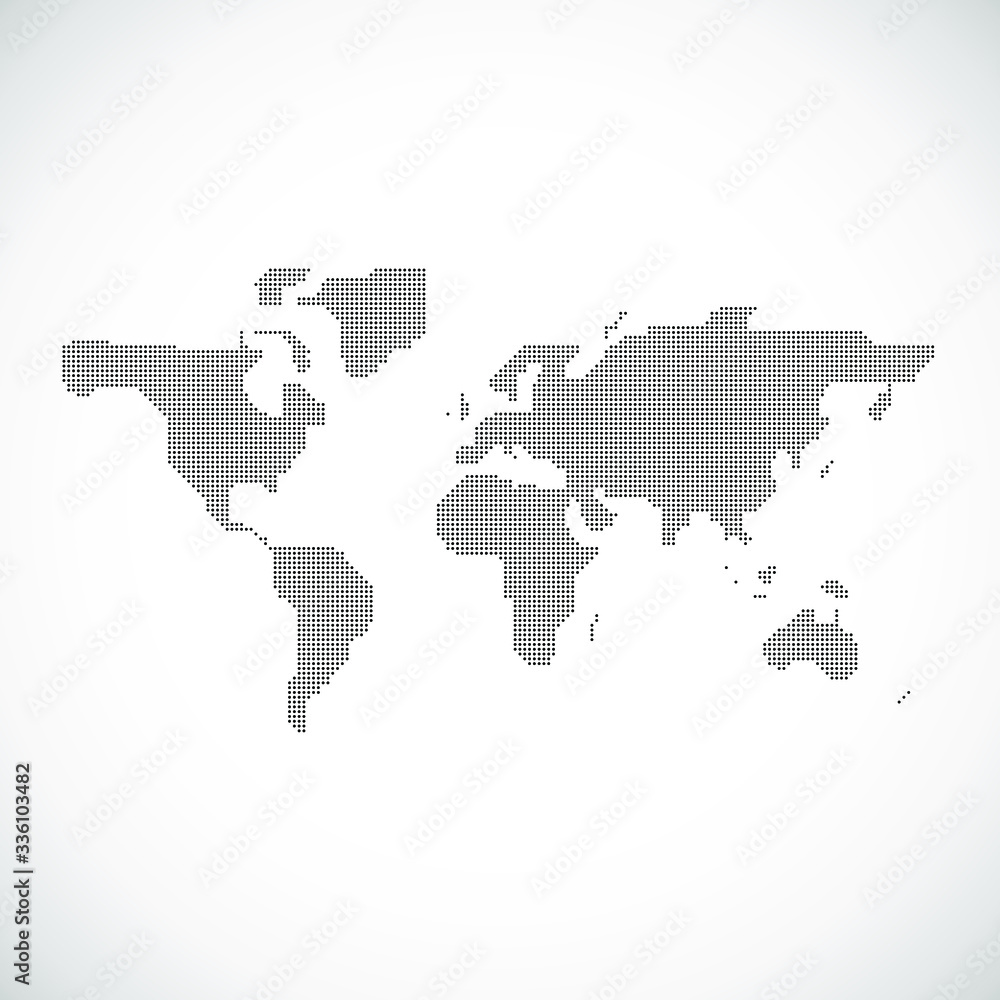 Naklejka Vector Dotted World Map Background Light and Dark for Illustrator and Powerpoint. Continents: Europe, Asia, Australia, America, Africa