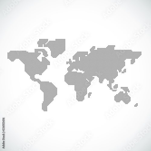 Vector Dotted World Map Background Light and Dark for Illustrator and Powerpoint. Continents: Europe, Asia, Australia, America, Africa