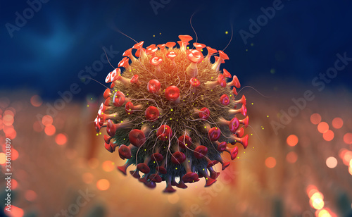 Virus, germs, microbe, bacterium, pathogen organism, infectious micro virology. Mutation of new viruses 3d illustration © Siarhei