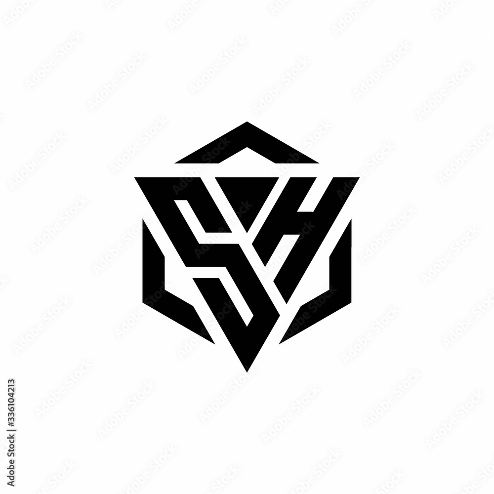 SH Logo monogram with triangle and hexagon modern design template SH Logo monogram with triangle and hexagon modern design template
