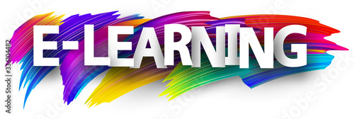 Big e-learning sign over brush strokes background.