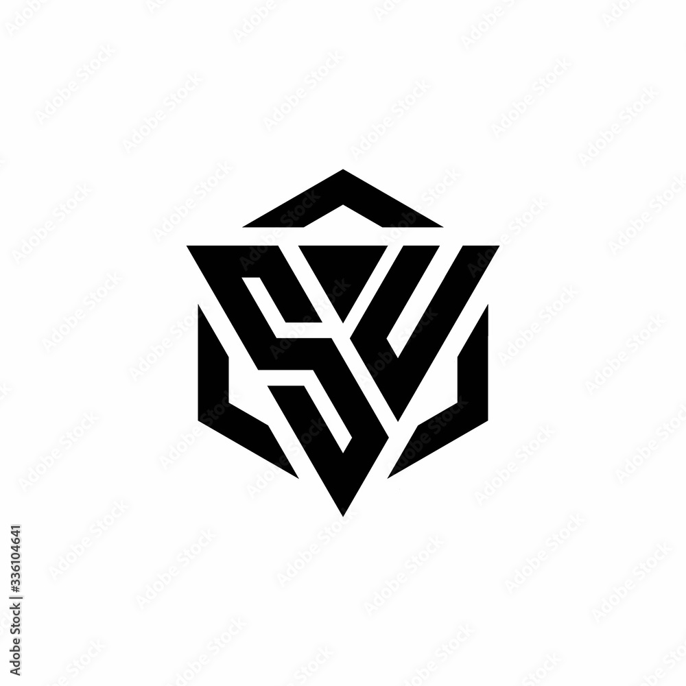 SU Logo monogram with triangle and hexagon modern design template