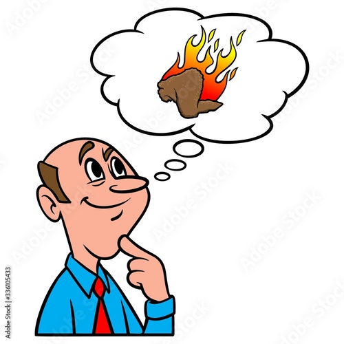 Thinking about Hot Wings - A cartoon illustration of a man thinking about eating Hot Wings.