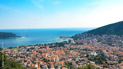 Top view of the town of Budva with high mountains. © Irina Papoyan