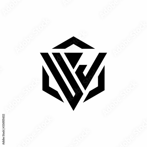 UJ Logo monogram with triangle and hexagon modern design template