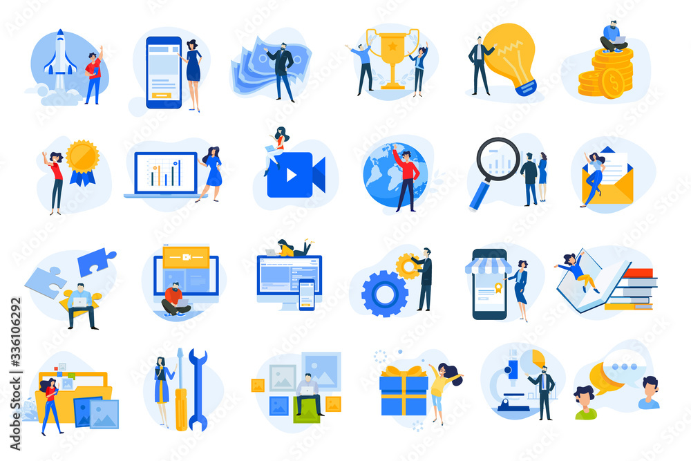 Flat design concept icons collection. Vector illustrations for startup, graphic and web design and development, app, finance, social media, business, marketing, m-commerce, education. Flat design concept icons collection. Vector illustrations for startup, graphic and web design and development, app, finance, social media, business, marketing, m-commerce, education.