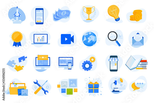 Flat design concept icons collection. Vector illustrations for startup, graphic and web design and development, app, finance, social media, business, marketing, m-commerce, education.