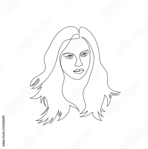 Portrait of a beautiful young woman in one continuous line.